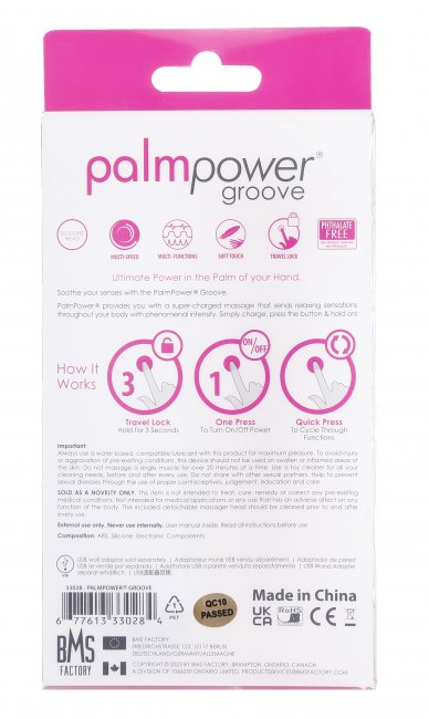 PalmPower Groove - kraftfull liten Rosa massagestav - förpackning baksida