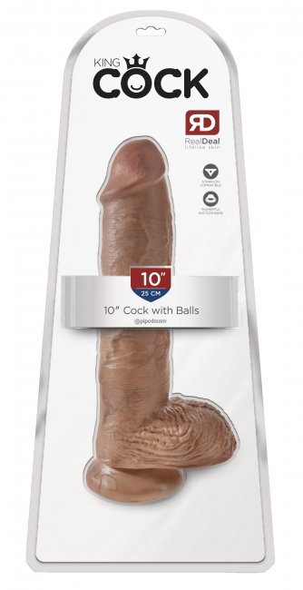 King Cock with Balls 10 Inch - 25 cm beige dildo me sugkopp förpackning
