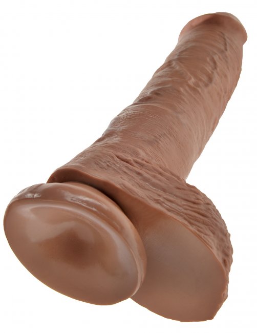 King Cock with Balls 10 Inch - 25 cm beige dildo me sugkopp underifrån