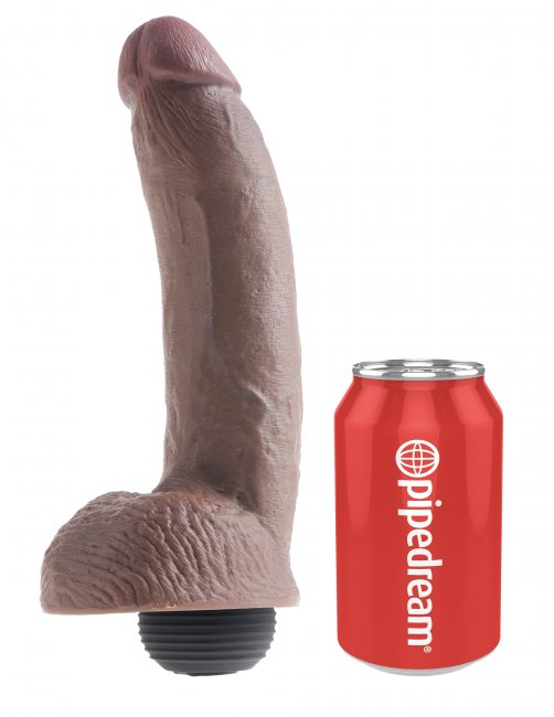 Squirting Cock 9 Inch - 22cm brun dildo med sprut möjlighet samt 33cl burk för storleks referens