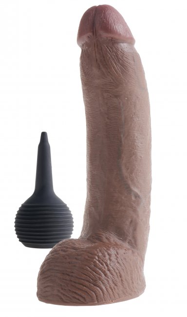 Squirting Cock 9 Inch - 22cm brun dildo med sprutpumpen brevid
