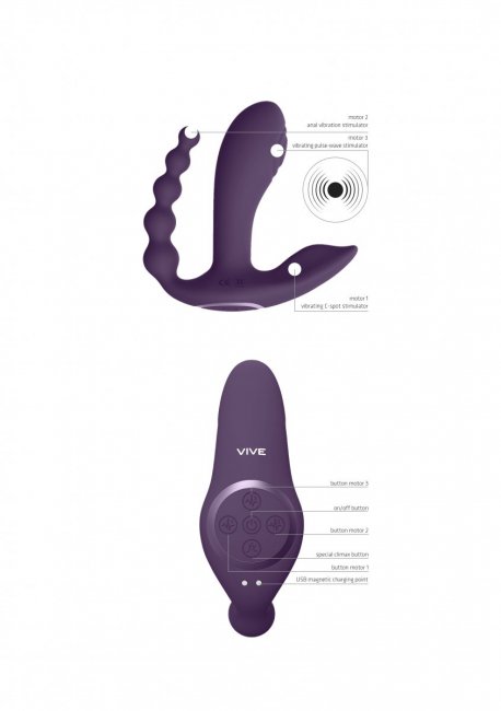 Uppladdningsbar vibrator, tre motorer med 10 vibrationer var. Helt vattentät, supermjuk silikon, extremt tyst, fjärrstyrd.