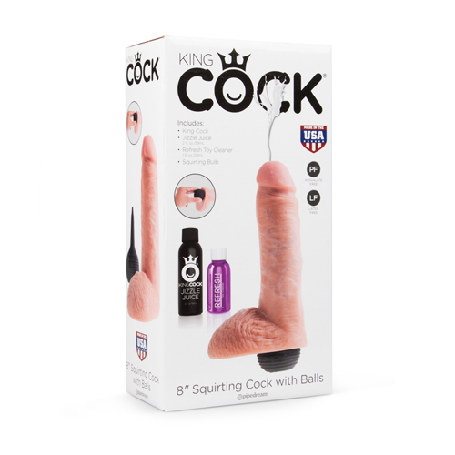 King Cock 8 Squirting Cock With Balls - Vibrerande beige dildo som sprutar