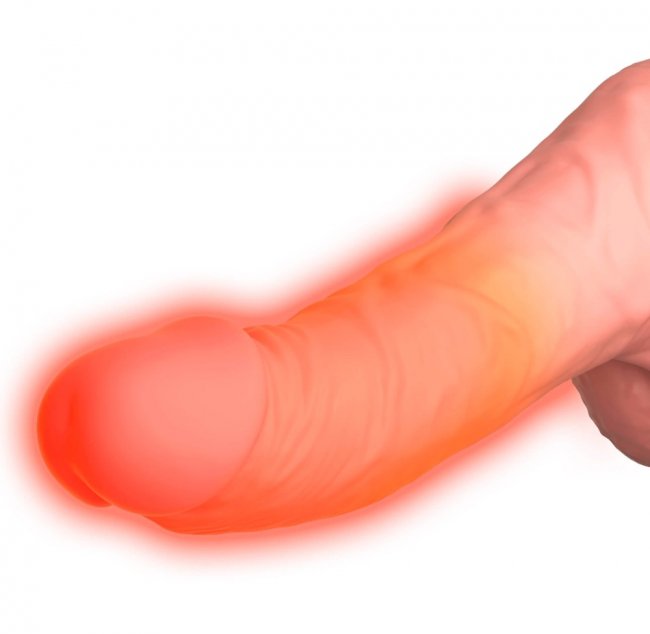 Uppladdningsbar dildo tillverkad av TPE. Värmande effekt. 7 vibrationer, 7 thrusting funktioner. Vattentät. Enkel att använda.