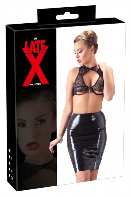 Midjehög latex kjol med rak och snäv form. Tillverkad av 100% latex. Går ner till knäna. Enkel användning. Bekväm passform.