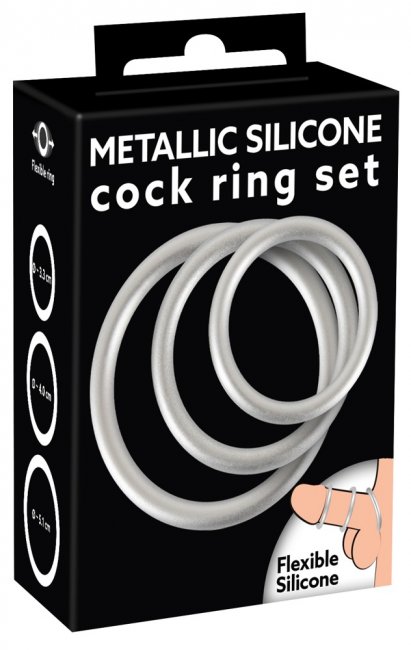 Silvirgt set med tre stretchiga ringar. Tillverkad av högkvalitativ och supermjuk silikon. Enkla att använda. Set av tre.