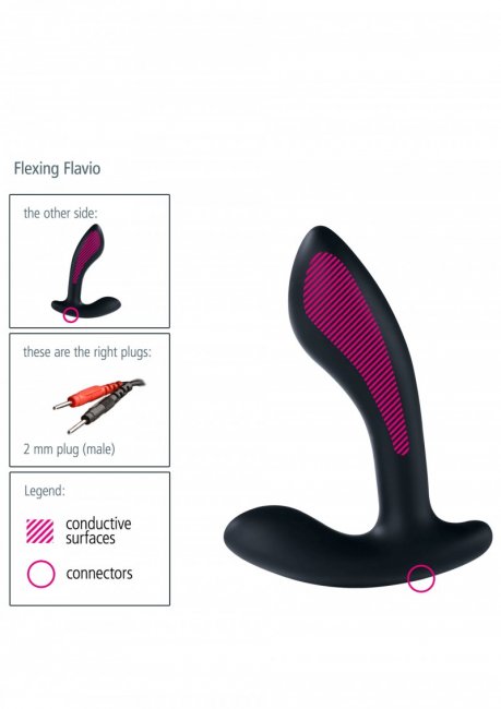 Svart prostatastimulator med e-stim funktioner. Flexibel form och en lätt böjd design möjliggör en enkel prostatastimulans.