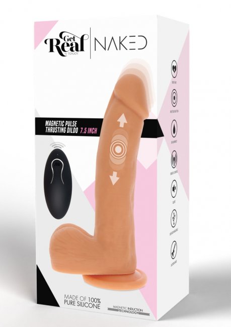 Realistisk dildo. Silikon. 6 vibrationer och 2 hastigheter. Fjärrstyrd. Laddning. Magnetisk pulserande tryck rörelse. Enkel.