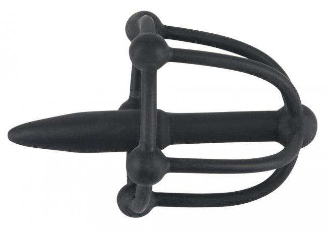 Dilator med en ollonbur. Stimulerande bollar på ollonringen. Dämpar ejakulation för orgasm kontroll. Högkvalitativ silikon.