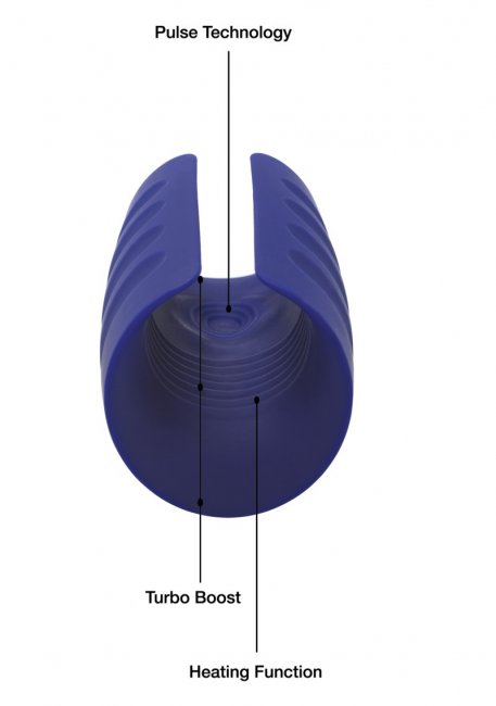 Uppladdningsbar masturbator tillverkad av silikon. 6 vibrationer. 3 pulsfunktioner. Värmande effekt. Helt vattentät. Enkel.