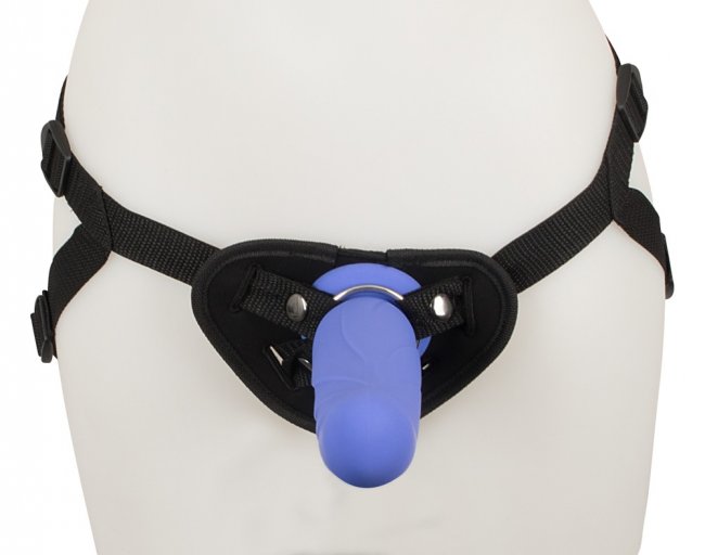 Uppladdningsbar vibrator med kontroll. Lätt böjd, avtagbar dildo. Stark sugkopp. Justerbar sele. 7 funktioner. Vattentät.