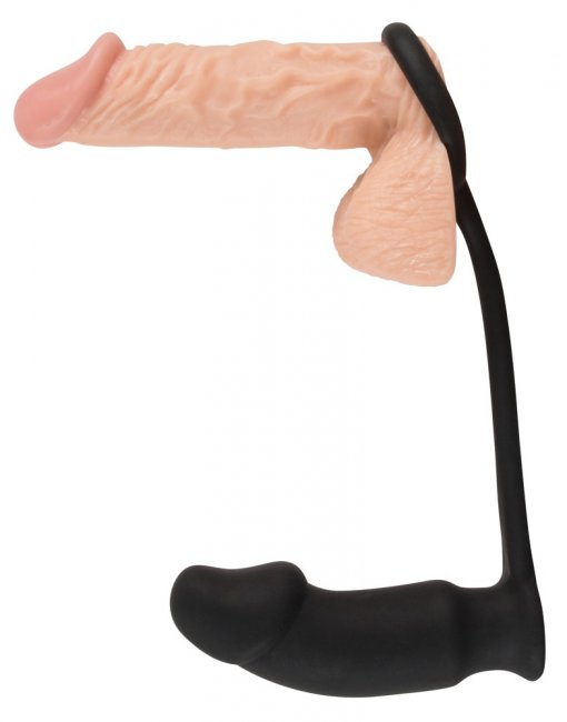 Vibrerande analplugg med en penisring. Flexibel ring och supermjukt silikon material. Enkel att använda. Penis formad plugg.