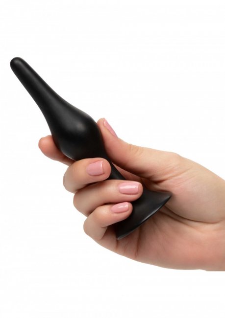 Svart analpluggs set med tre olika stora pluggar tillverkad av mjuk silikon. Sugkopp i basen och en skön form för nybörjare.