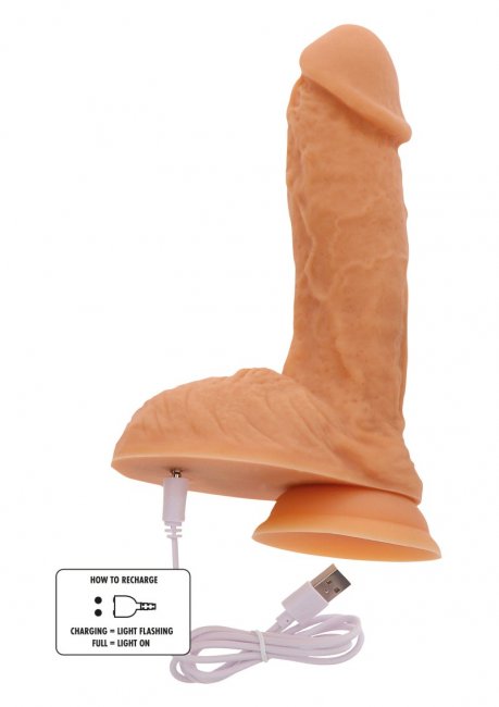 Realistisk dildo. Silikon. 6 vibrationer och 2 hastigheter. Fjärrstyrda funktioner. Enkel användning. Uppladdningsbar. Tyst.
