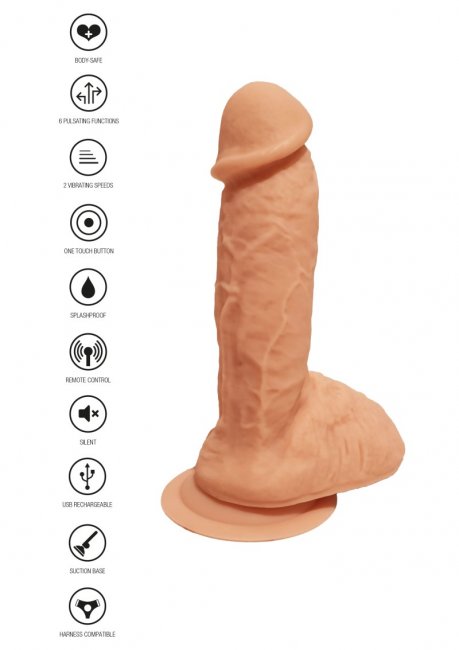 Realistisk dildo. Silikon. 6 vibrationer och 2 hastigheter. Fjärrstyrda funktioner. Enkel användning. Uppladdningsbar. Tyst.