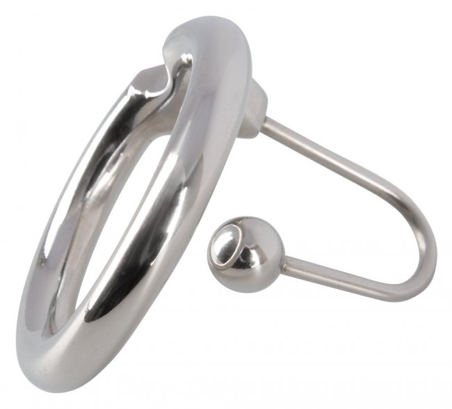 Dilator med en glans ring. Dämpar ejakulation för orgasm kontroll. Tillverkad av 100% rostfritt stål. Handsfree användning.