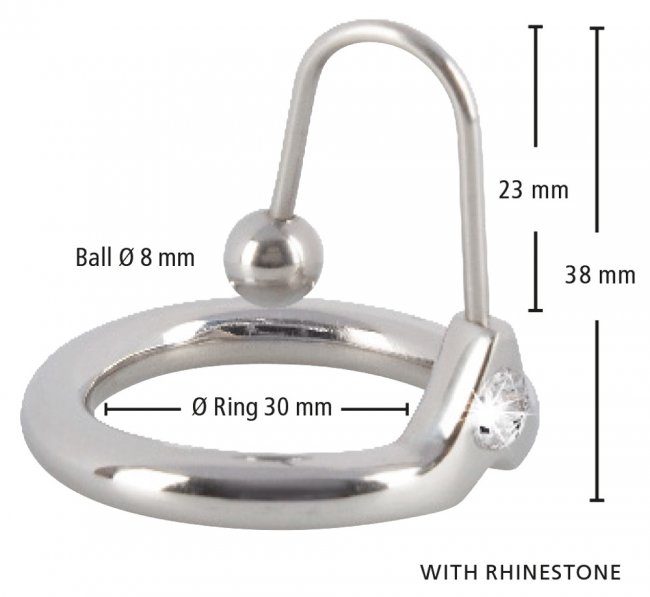 Dilator med en glans ring. Dämpar ejakulation för orgasm kontroll. Tillverkad av 100% rostfritt stål. Handsfree användning.