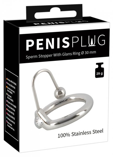 Dilator med en glans ring. Dämpar ejakulation för orgasm kontroll. Tillverkad av 100% rostfritt stål. Handsfree användning.