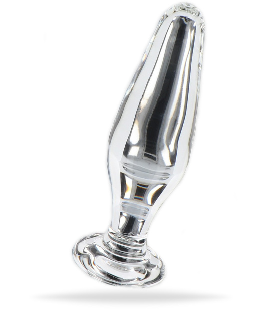 Transparant analplugg tillverkad av högkvalitativ och temperaturkänsligt glas. En klassisk design med en bred bas.