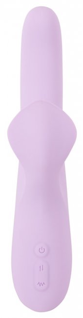 Uppladdningsbar rabbit med två separat styrda vibratorer. Roterande kulor. Thrusting funktion. Högkvalitativ och flexibel siliko