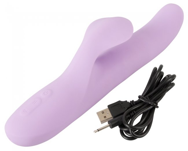 Uppladdningsbar rabbit med två separat styrda vibratorer. Roterande kulor. Thrusting funktion. Högkvalitativ och flexibel siliko