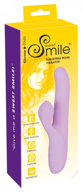 Uppladdningsbar rabbit med två separat styrda vibratorer. Roterande kulor. Thrusting funktion. Högkvalitativ och flexibel siliko