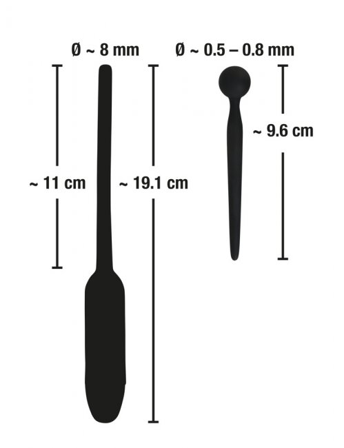 Set med två dilatorer i mjuk silikon. En längre med 7 olika vibrationer. En mindre utan vibration. Enkla. Batteridriven.